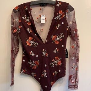 Sheer Floral Bodysuit | Long-sleeve | Size Small